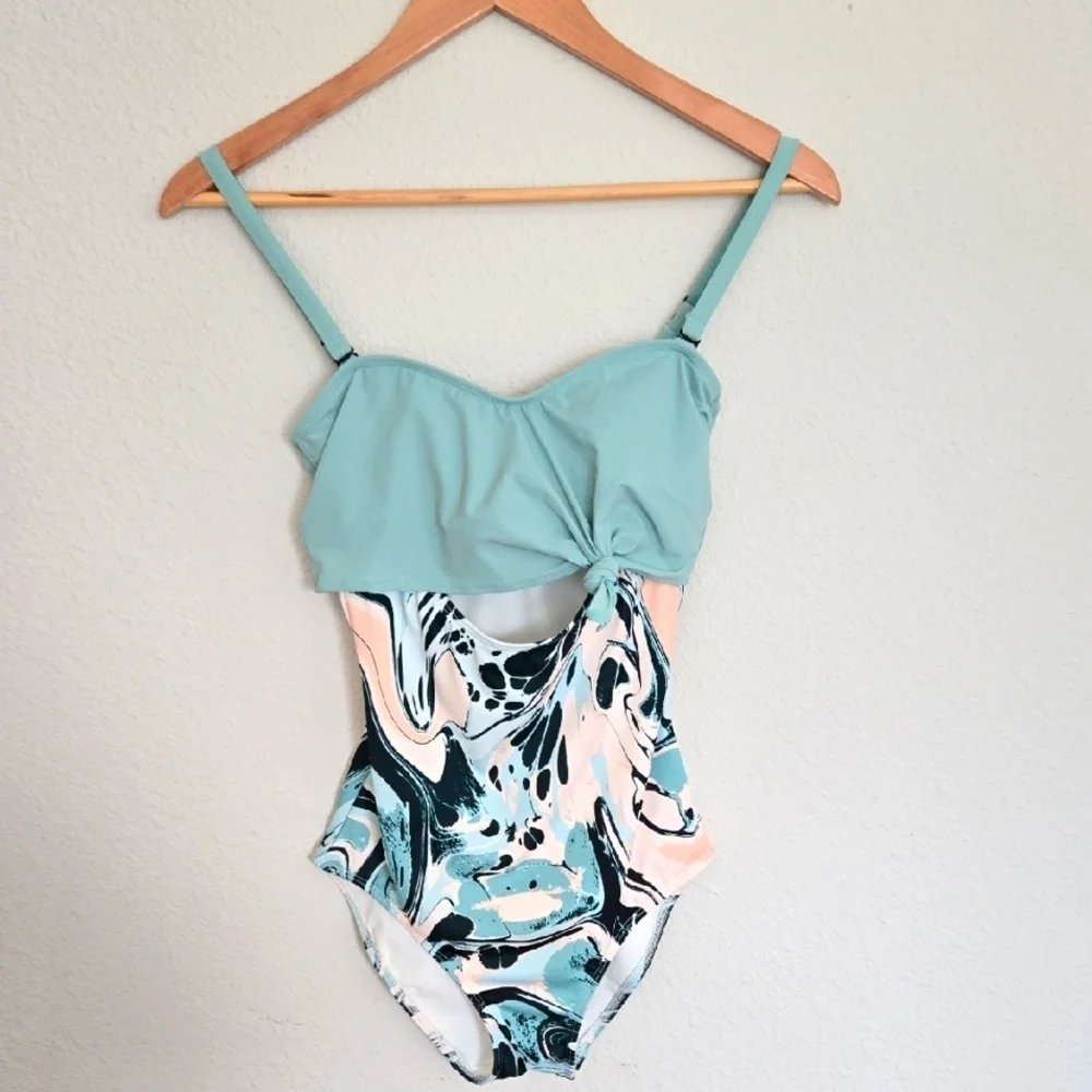 Flagpole NYC Nora Stylish Teal and Patterned One-Piece Swimsuit Summer